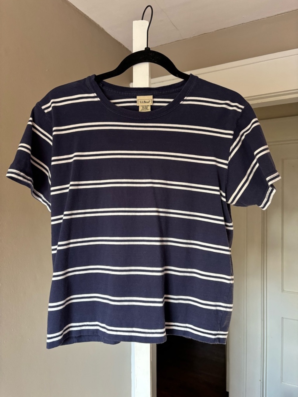 L.L. Bean Navy and White Striped Tee